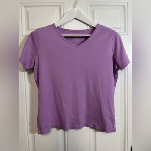 L.L. Bean Lavender V-Neck Short Sleeve Top Pima Cotton Size M